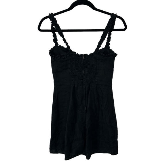 Reformation Janie Frilled-Trim Linen Black Mini Summer Dress Size 4 - Picture 8 of 11